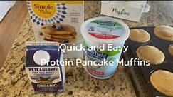 Quick and Easy Protein Pancake Muffins With only 3 ingredients these are easy to whip up for the whole family. Ingredients: 2 cups of pancake batter (I used Simple Mills) 1 cup of egg whites (or 4 eggs) 1/2 cup of plain yogurt (or dairy free yogurt) 1 TBS of ground flax (optional) Instructions: Preheat oven to 350°. Mix all the ingredients in a bowl and then pour into a greased muffin tin or silpat muffin sheet. You can sprinkle cinnamon, add fruit or even some nuts on top if you would like to a
