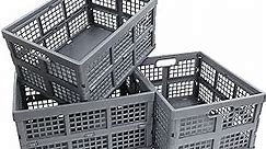 Yuroochii 3-Pack 34L Large Plastic Folding Storage Crates,Collapsible Crates for Storage,Milk Crate for Household Storage, Home Kitchen and Office Organization, Bathroom Storage Supplies Grey