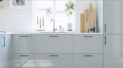 Get familiar with KALLARP high-gloss light grey-blue kitchen fronts