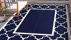 DEORAB 6'x9' Outdoor Rug Patio Clearance Straw Plastic Mat Deck Porch Camper Balcony Blue White