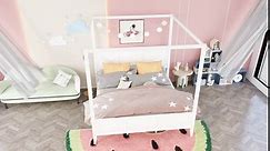 Wooden Platform Canopy Bed Frame with Headboard and Footboard, King Size, White