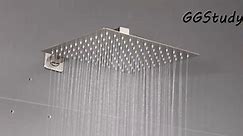 GGStudy Square16 Inch Square Stainless Steel Shower Head Rainfall Large Shower Head Brushed Nickel High Pressure
