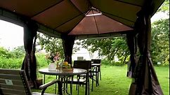 HOTEEL 12x20 Gazebo Tent with Netting and Curtains Permanent Gazebo with Double Roof Large Gazebo Arc Design with Steel Frame Gazebos for Patios, Deck, Backyard, Lawn, Garden