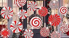 Beeveer 24 Pcs Christmas Outdoor Decorations Hanging Ornaments Peppermint Candy Hanging Yard Sign Double Sided Christmas Decorations Plastic Candy Ornaments for Xmas Party Decor Porch Tree Yard Lawn