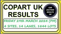 COPART UK AUCTION RESULTS FOR FRIDAY (PM) 22/3/24
