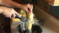Freezing Sweet Corn? Use a bundt cake pan to cut the corn off the cob.