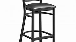Lancaster Table & Seating Black Finish Ladder Back Bar Stool with 2 1/2" Black Vinyl Padded Seat - Detached