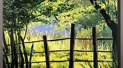 Forest Fence Landscape Acrylic Painting