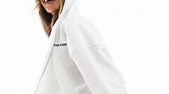 Kaiia zip through cropped hoodie in light gray - part of a set | ASOS