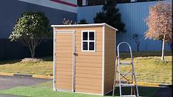Storage Shed 5X3 FT,Resin Outdoor Storage Shed with Floor & Lockable Doors, All Weather Plastic Lean to Shed with Window and Vents, Garden Tool Shed for Bike,Toy,Lawnmower (Brown)
