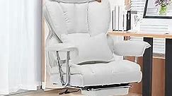 Desk Office Chair 400LBS, Big and Tall Office Chair, PU Leather Computer Chair, Executive Office Chair with Leg Rest and Lumbar Support, White Office Chair