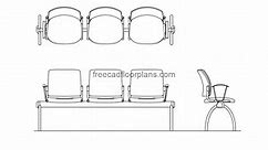 Waiting Room Bench Chairs - Free CAD Drawings