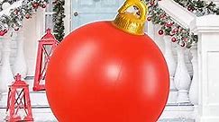 JNGMAIR 1PCS 24 Inch Inflatable Christmas Ornaments Giant Christmas Ornaments PVC Oversized Christmas Ornaments Ball for Outdoors Indoor Holiday Yard Lawn Patio Outside Garden Party Front Door (Red)