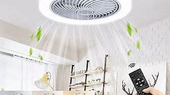 Ceiling Fans with Lights Remote Control, 18” Modern Flush Mount Ceiling Fan with LED Lights, Dimming 3 Colors 3 Speeds Small Bladeless Ceiling Fan Low Profile for Bedroom, Living Room, Kitchen(White)