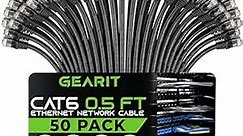 GearIT 50-Pack, Cat 6 Ethernet Cable Cat6 Snagless Patch 0.5 Feet - Snagless RJ45 Computer LAN Network Cord, Black - Compatible with 48 Port Switch POE Rackmount 48port Gigabit