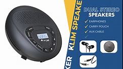KLIM Speaker + Bluetooth CD Player with Speakers + New 2024 + Discman + Rechargeable Battery + Portable CD Player with Headphones + CD Player Portable + SD Card + AUX + Ideal for Car, Home