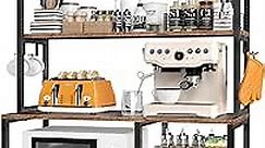 EnHomee Bakers Rack 6 Tier Coffee Bar with Cabinet and 8 Side Hooks, Bakers Racks for Kitchens with Storage, Large Capacity Microwave Stand for Kitchen Storage Rack