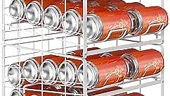 OYEAL Soda Can Organizer Beverage Rack Dispenser Stackable Can Rack Organizer for Pantry Refrigerator Kitchen Cabinets, Dispenser 20 Standard Size 12oz Soda Cans or Canned food, 2 Pack, White