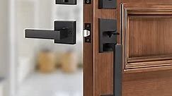 Handle Set Heavy Duty Front Door Entry Handle and Deadbolt Lock Set Exterior Door Lock Set with Deadbolt Single Cylinder HandleSet Reversible for Right & Left Side, Matte Black