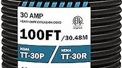 100FT RV Extension Cord 30 Amp, RV Power Extension Cord NEMA TT-30P Male to TT-30R Female Heavy Duty 10 Gauge STW 3-Wire for RV Trailer Campers 125V, 3750W, ETL Listed (100FT 30AMP)