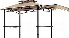 MASTERCANOPY 11 x 5 Grill Gazebo with Extra Side Awning Outdoor BBQ Gazebo with 2 LED Lights for Patio Party Backyard Picnic(Khaki)