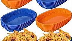 24 Pcs Fast Food Baskets Set 10.5 x 7 Inch Plastic Oval Bread Baskets for Serving Oval Food Reusable Tray for Food Service Party Picnic Hot Dogs BBQ Burger Fries Sandwiches Restaurant, Orange and Blue