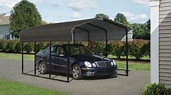 Arrow Galvanized Steel Carport, 10 x 15 x 7 ft, Black/Charcoal