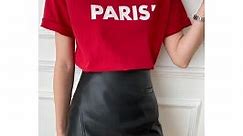 Paris Print Round Neck T-Shirt in Red