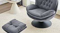 Velvet Swivel Accent Chair with Ottoman Lounge Chair Comfy Reading Chair with Foot Stool Cozy Round Modern Accent Chair Ottoman Set 360 Swiveling,Metal Base Frame,Footrest for Living Room Grey
