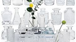 Glass Flower Vase Small Clear Bud Vases in Bulk,Mini Vintage Vase for Centerpieces, Home Table Flower Decor (Clear, 30)