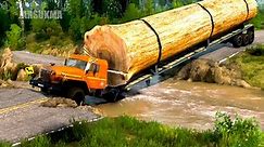 ural truck crossing dangerous collapsed road