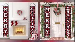 Christmas Decorations Outside, Christmas Door Decorations, Xmas Front Door Porch Sign Yard Decorations Outdoor Merry Christmas Decorations for Home, Red Black Buffalo Plaid Front Porch Decor