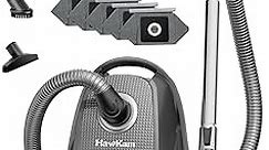 HawKam Bagged Canister Vacuum Cleaners for Home, 1300W/25Kpa Canister Vacuum, Corded, Lightweight & Powerful Vacuum Cleaner with 4 Tools& 6 Bags for Hard Floors,Carpet,Pet,Upholstery,Tiles and Car