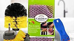 Glass Stove Top Cleaner Kit for Glass Cooktop, Ceramic Cooktops, Gas & Electric Stoves – Set Includes Small Cleaning Brushes for Detailing, Non-Scratch Scouring Cloths & Plastic Safe Stove Top Scraper