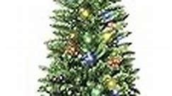 Artificial Prelit Pencil Christmas Tree with Stand,Multicolor Lights,Decorated for Home Holiday Party,7.5FT