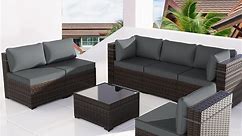 Kullavik 7 Pieces Patio Furniture Set PE Rattan Wicker Outdoor Furniture Sectional Sofa Patio Conversation Set with Coffee Table and Seat Cushion,Grey