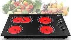 GIHETKUT Electric Cooktop, Built-in 4 Burners Electric Stove Top by Knob, Hot Plate Electric Control with 9 Power Levels, Child Safety Lock & 99mins Timer, 220-240V, 7200W