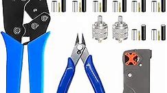 mxuteuk Coaxial Cable Tool Set,Coax RF Connector Crimping Tool + Coaxial Cable Stripper + Wire Cutter + 8PCS BNC/UHF Crimp Male/Straight Connectors for RG58/RG59/RG62/RG174