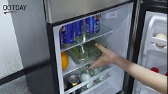 OOTDAY Compact Refrigerator, Apartment Size Refrigerator with 2 Adjustable Shelves and 7 Temperature Modes, 3.5 Cu.Ft Small Fridge with Dual Door Suitable for Home, Energy Saving, Wood