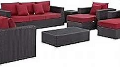 Modway Convene Collection 9-Piece Outdoor Patio Sofa Set in Espresso Red