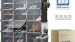 Shoe Organizer Cabinet Up to 72 Pairs, Shoe Closet-Portable Closed Shoe Rack with See-Through Door (Clear, Plastic, Stackable) Cubby Shoes Organizer with Covers, Hooks & Pockets, Black