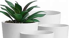 Whonline Plastic Plant Pots, 4 Pack 10/9/8/6 Inch Large Planters White Flower Pots for Indoor Outdoor Plants with Drainage Hole and Tray, Modern Decorative Pots for Home Garden