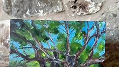 Painted cigar box "Shade". #paintedboxes #cigarboxart #recycledartwork #texasartist #tinypaintings #austinartist #texasartist #atxart #atxartist I acquired 20 wooden cigar boxes, and I'm letting each one inspire me. This one said "Shade" so I painted some of my favorite trees! | Art by Tammy Brown