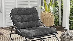 Grand patio Outdoor Steel Rocking Chair, Padded Cushion Rocker Recliner Chair for Front Porch, Living Room, Sunroom, Patio, Backyard, Comfy Rocking Lounge Chair for Napping Relaxing Reading, Grey