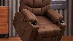CDCASA Power Lift Recliner Chair for Elderly with Heated Vibration Massage, Fabric Electric Power Recliner Chairs for Seniors, Side Pockets,Cup Holders, USB Ports, Remote Control, Brown