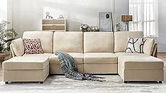 VANACC Modular Sofa, 131 inch Oversized Sectional Sofa, 6 Seater Modular Sectional Couch with Storage, U Shaped Couch for Living Room, Beige