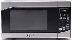 COMMERCIAL CHEF 0.9 Cu Ft Microwave with 10 Power Levels, Push Button and Child Lock, 900 Watt Microwave with Digital Controls, Countertop Microwave with Timer and Quick-Touch Menu, Stainless Steel