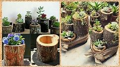 Most Whimsical Garden Wood Log Planter Ideas - plantador de troncos de madera