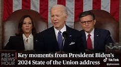 President Joe Biden delivered his third State of the Union on March 7. During the speech, the president criticized his predecessor, though not naming Donald Trump by name, for his role in the Jan. 6 insurrection, defended his age, called on lawmakers to pass additional aid for Ukraine and more. Here are key moments from President Biden's speech. #stateoftheunion #sotu #bidenspeech #biden #presidenbiden #sotu2024 #stateoftheunion2024 #pbsnews #sotuhighlights #politicstiktok