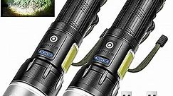 Rechargeable Flashlights High Lumens,900,000 LM Brightest High Power LED Flashlight,USB Charge Flash Lights IPX5 Waterproof Torch Flashlight with COB Work Light for Home Camping (2-Pack)